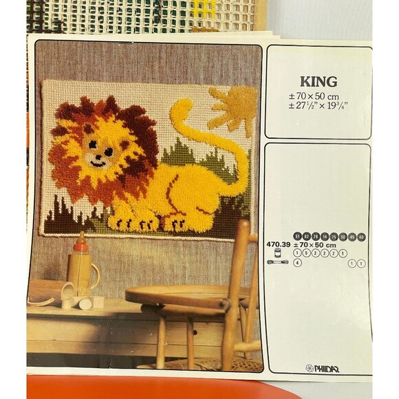 Vintage 70s latch hook canvas, Phildar Canada #47039, "King" Lion pattern - Picture 2 of 7
